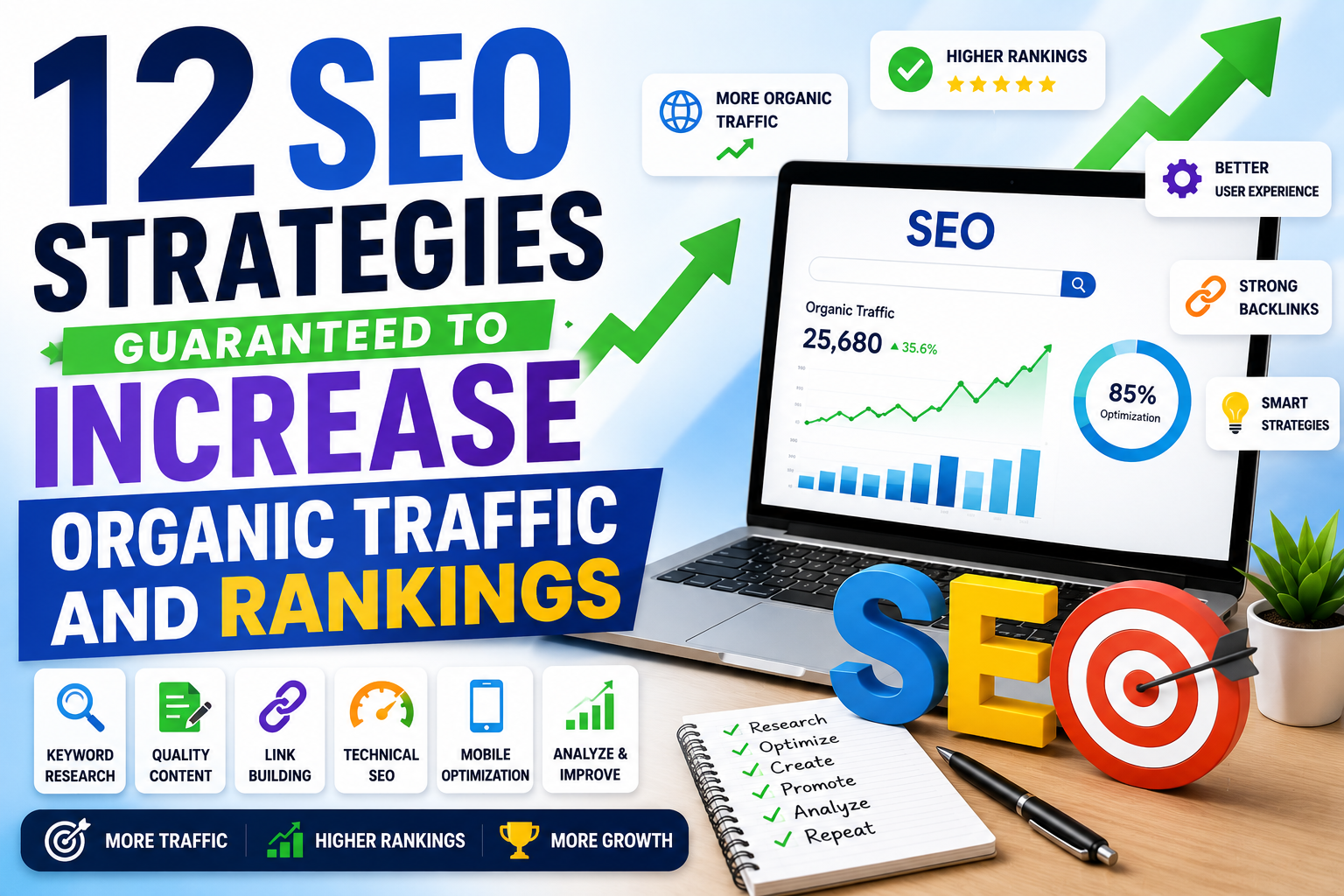12 SEO Strategies Guaranteed to Increase Organic Traffic and Rankings
